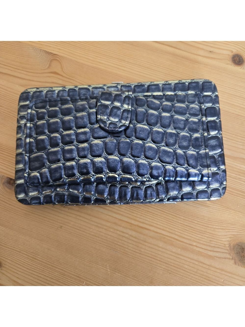 Icing Black & Gold Faux Croc Hardcase Wallet Clutch NWOT